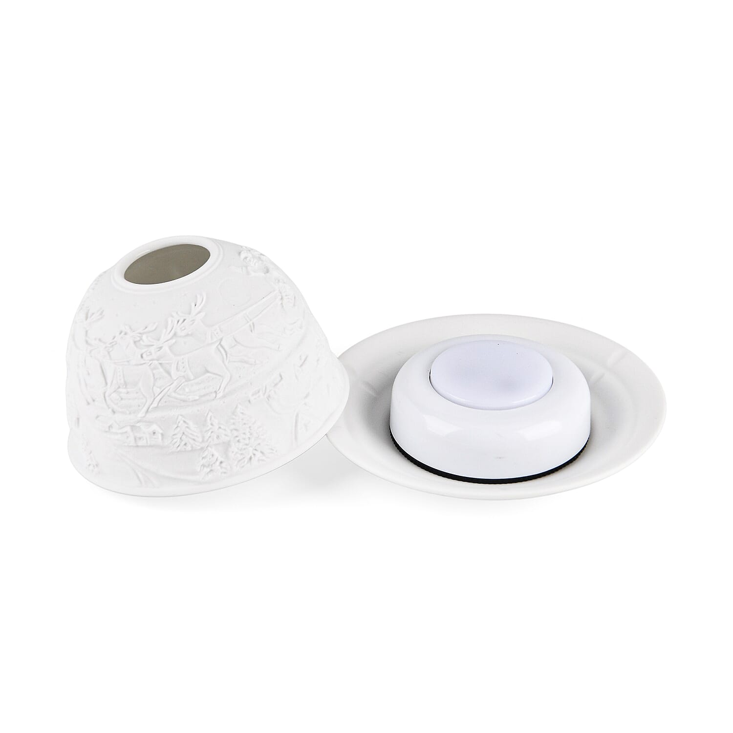 LIVMORE Christmas Porcelain Tealight Candle Holder - Santa & Reindeer Pattern, 13-Color LED Light with Remote Control