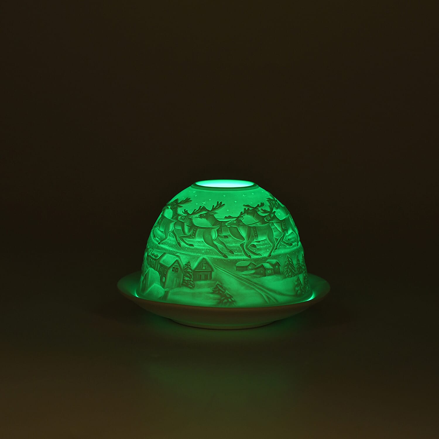 LIVMORE Christmas Porcelain Tealight Candle Holder - Santa & Reindeer Pattern, 13-Color LED Light with Remote Control