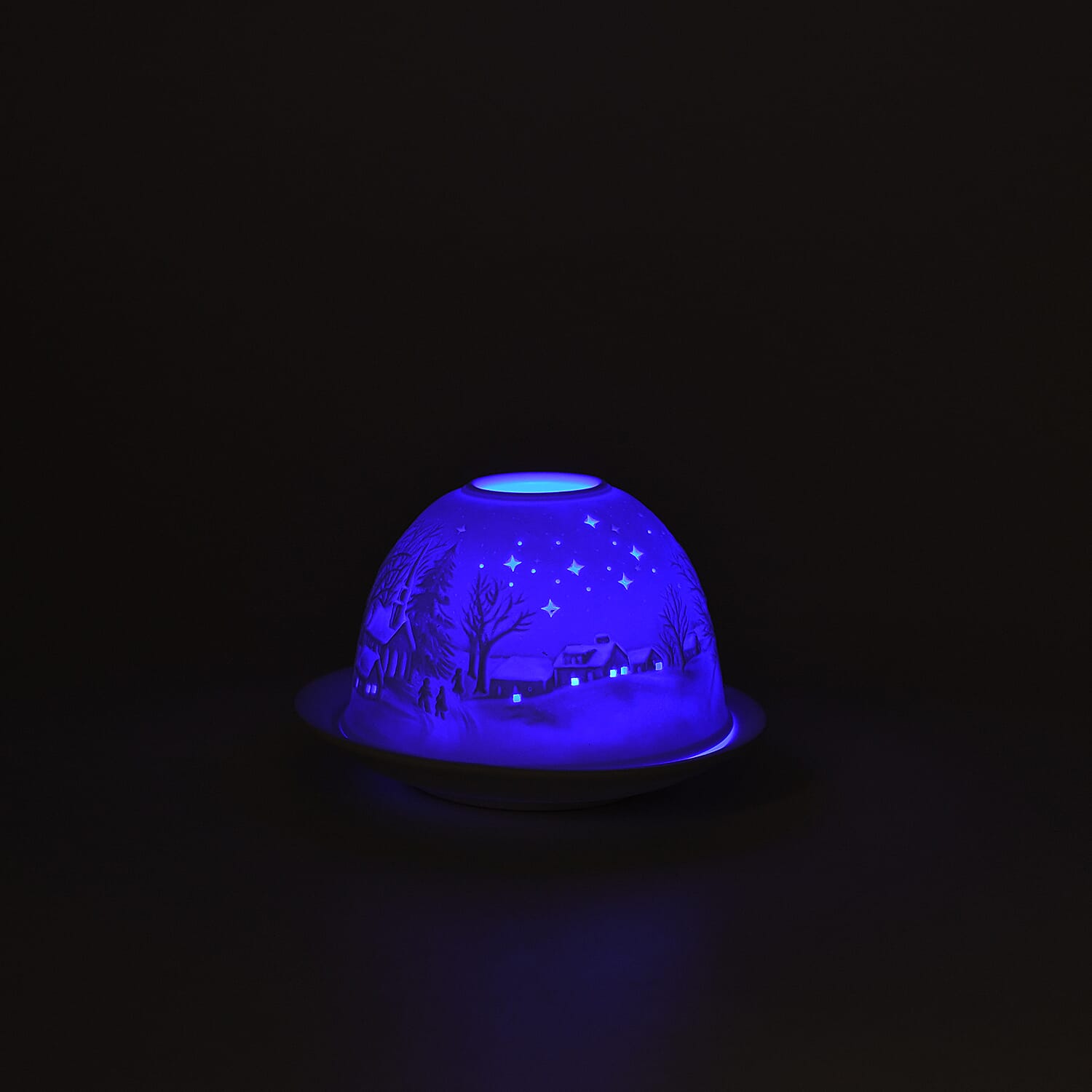 LIVMORE Christmas Porcelain Tealight Candle Holder - Chapel in Winter Pattern, 13-Color LED Light with Remote Control