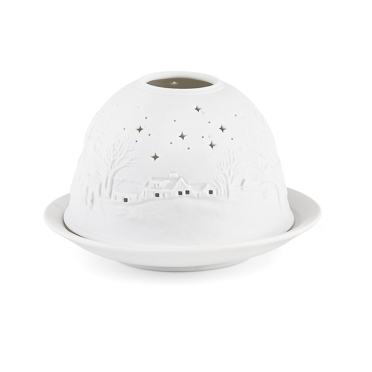 LIVMORE Christmas Porcelain Tealight Candle Holder - Chapel in Winter Pattern, 13-Color LED Light with Remote Control