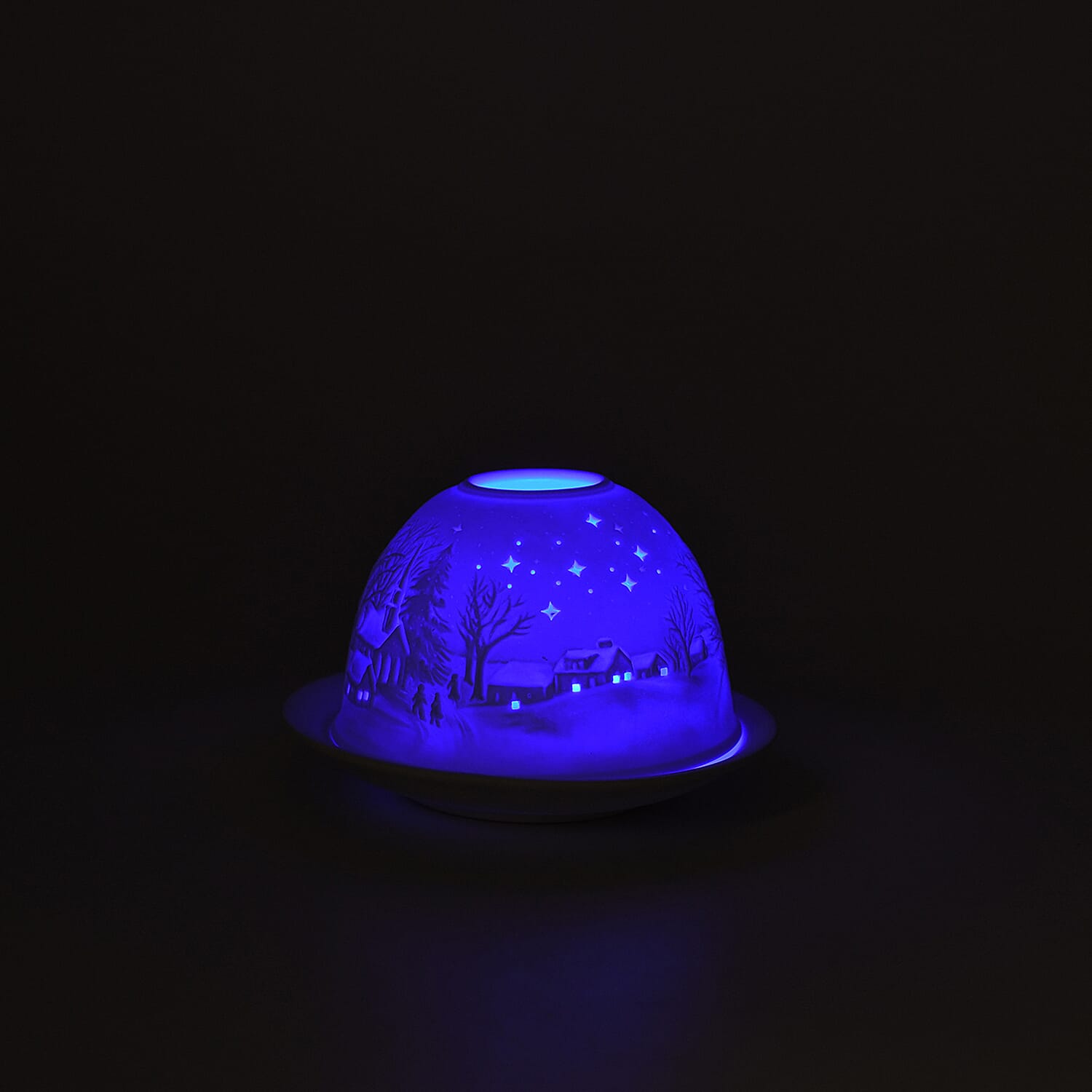 LIVMORE Christmas Porcelain Tealight Candle Holder - Chapel in Winter Pattern, 13-Color LED Light with Remote Control