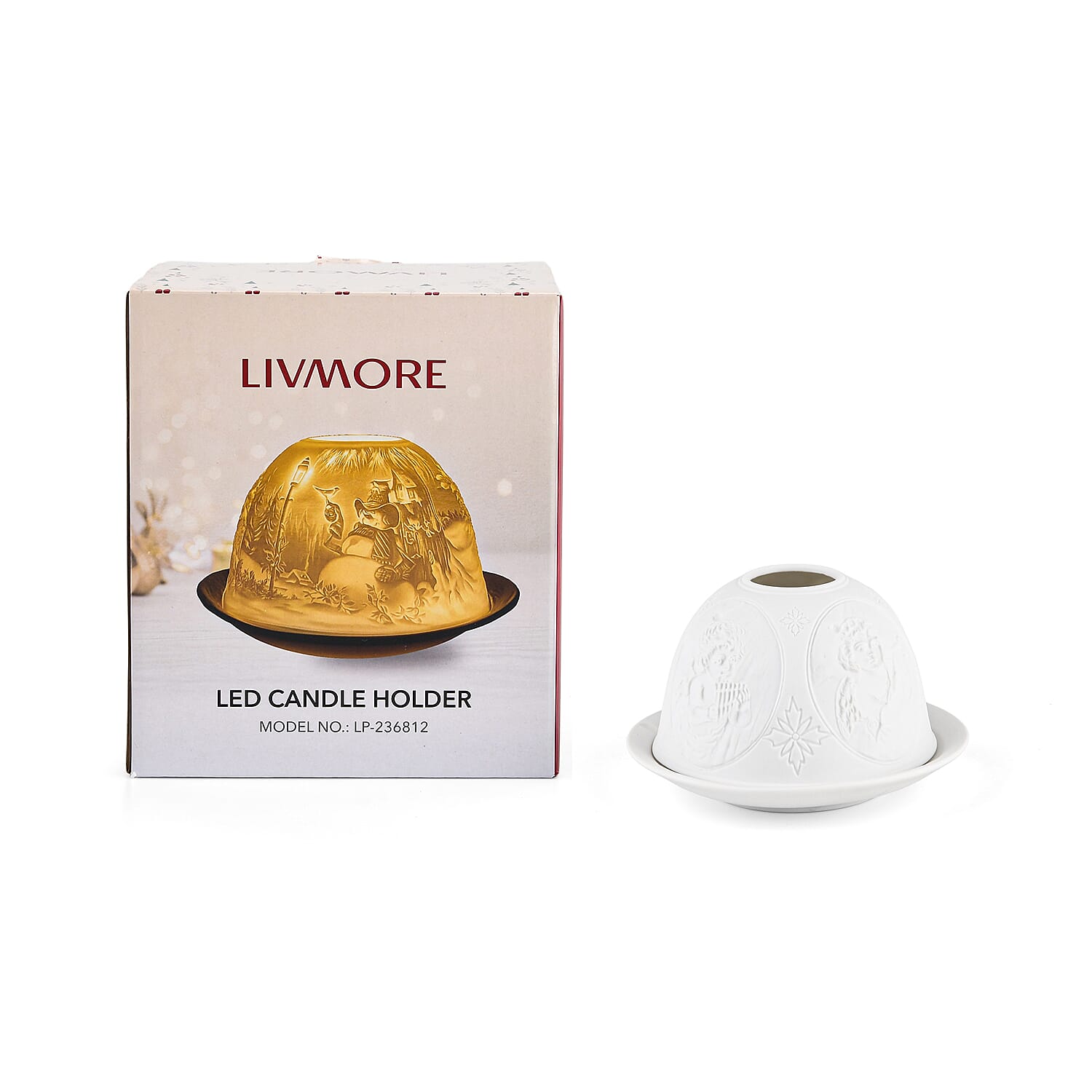 LIVMORE Christmas Porcelain Tealight Candle Holder - Angel Pattern, 13-Color LED Light with Remote Control