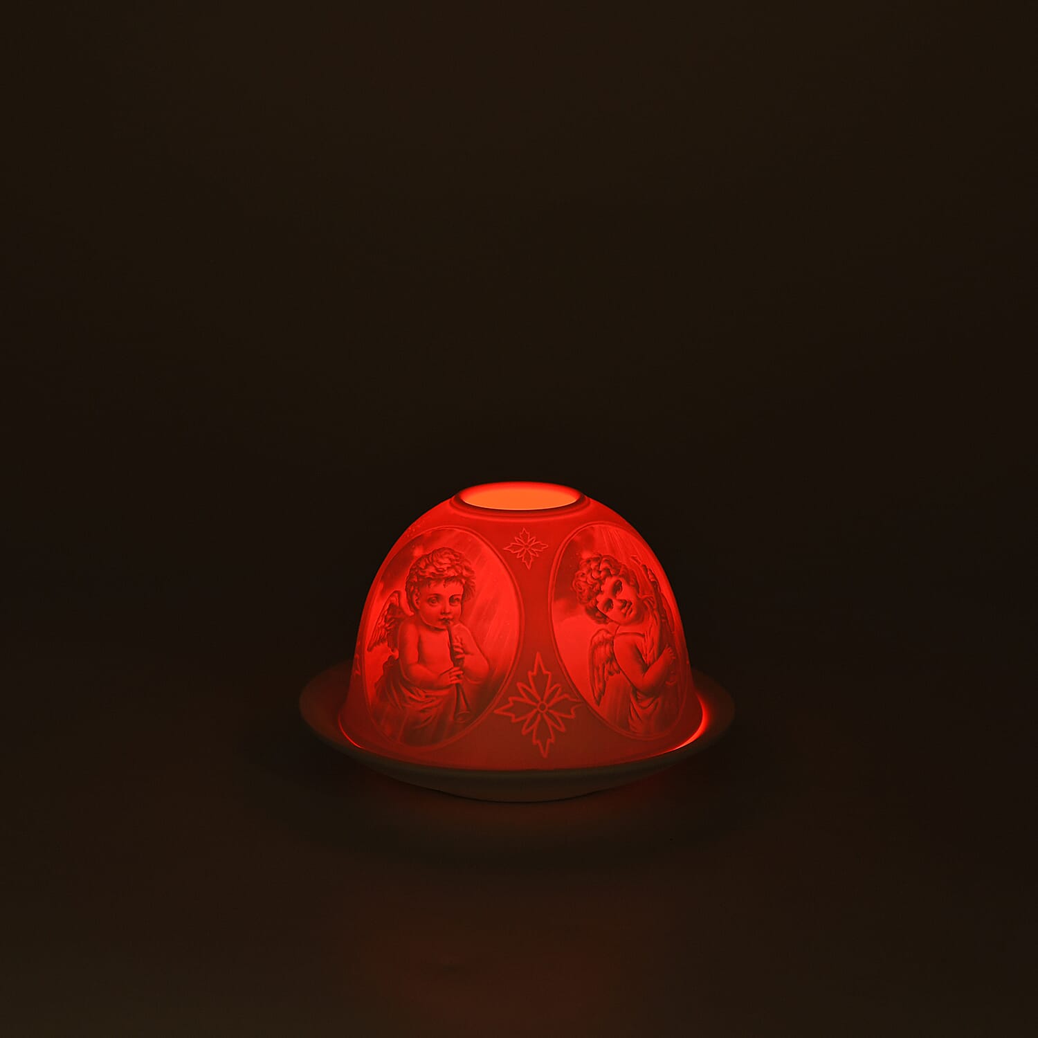 LIVMORE Christmas Porcelain Tealight Candle Holder - Angel Pattern, 13-Color LED Light with Remote Control