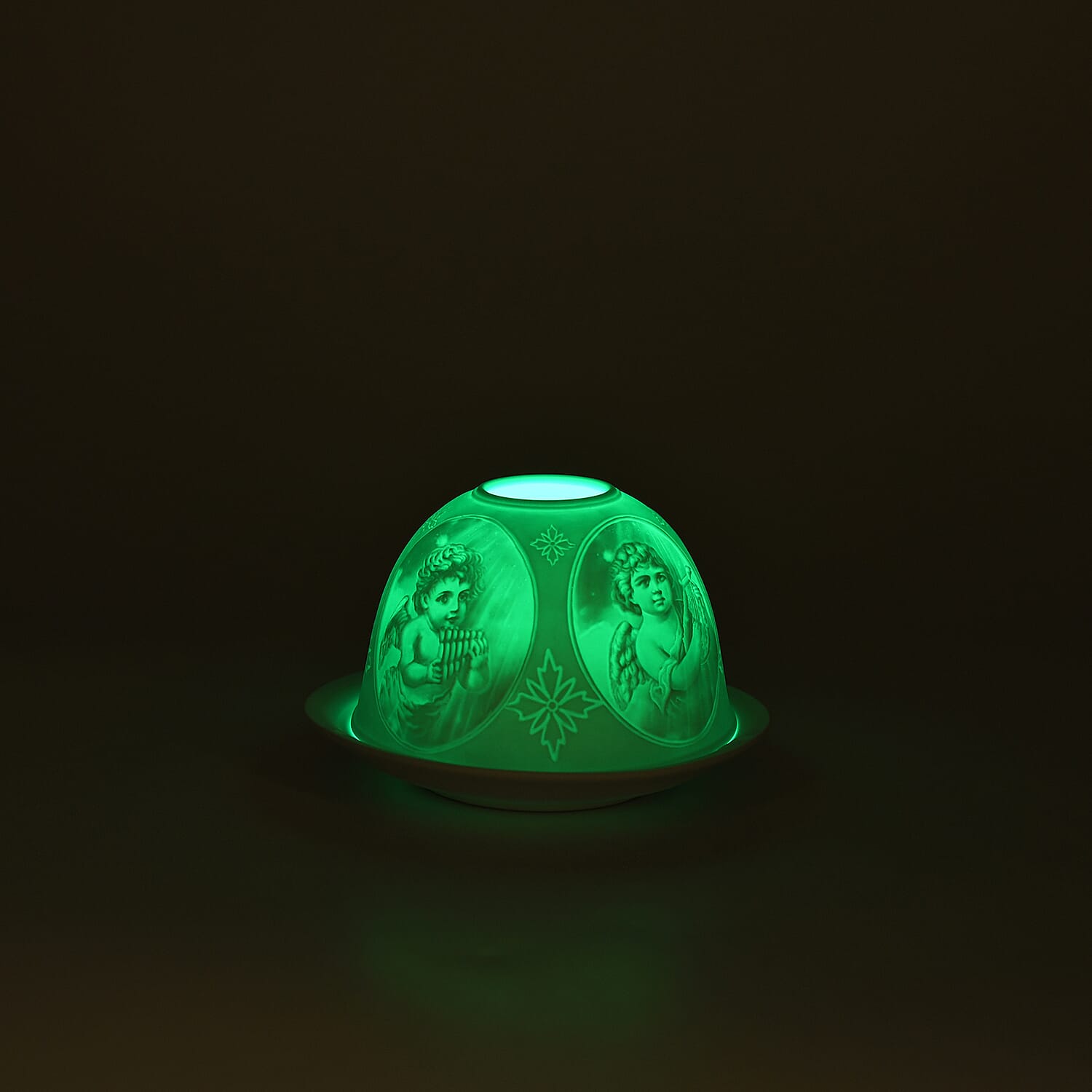 LIVMORE Christmas Porcelain Tealight Candle Holder - Angel Pattern, 13-Color LED Light with Remote Control