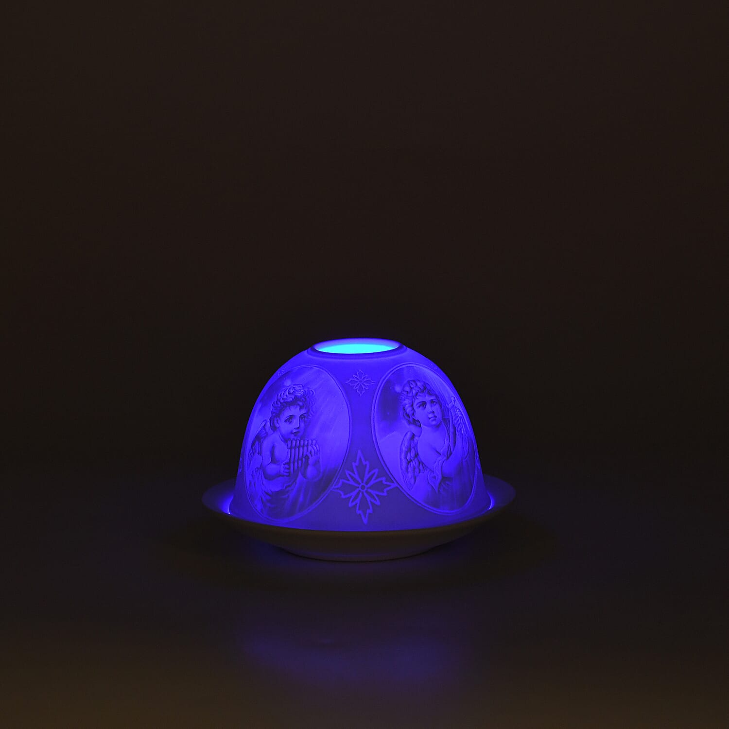 LIVMORE Christmas Porcelain Tealight Candle Holder - Angel Pattern, 13-Color LED Light with Remote Control