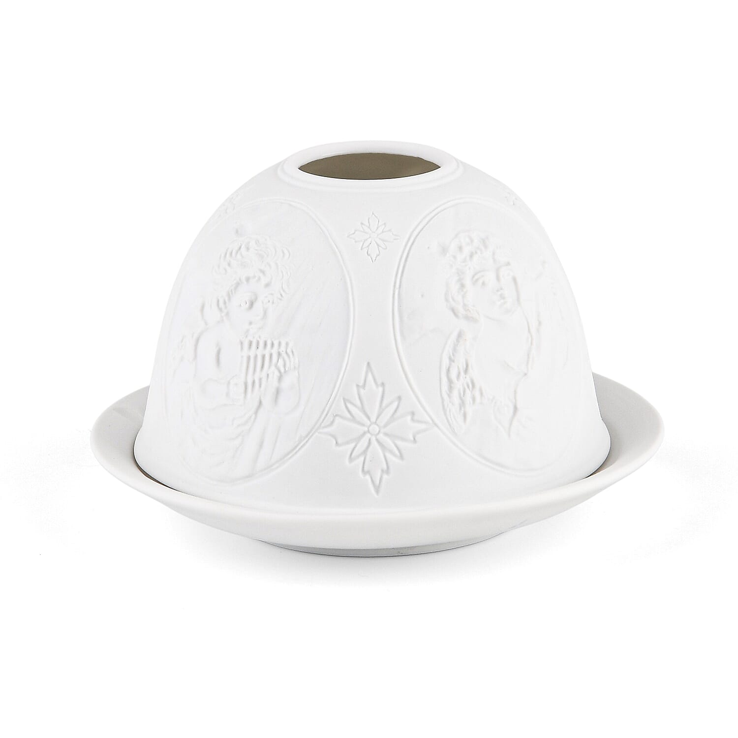 LIVMORE Christmas Porcelain Tealight Candle Holder - Angel Pattern, 13-Color LED Light with Remote Control