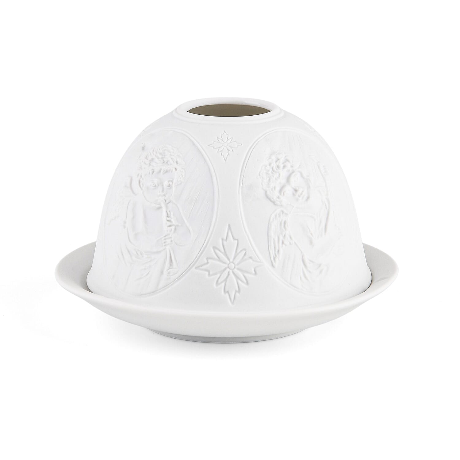 LIVMORE Christmas Porcelain Tealight Candle Holder - Angel Pattern, 13-Color LED Light with Remote Control