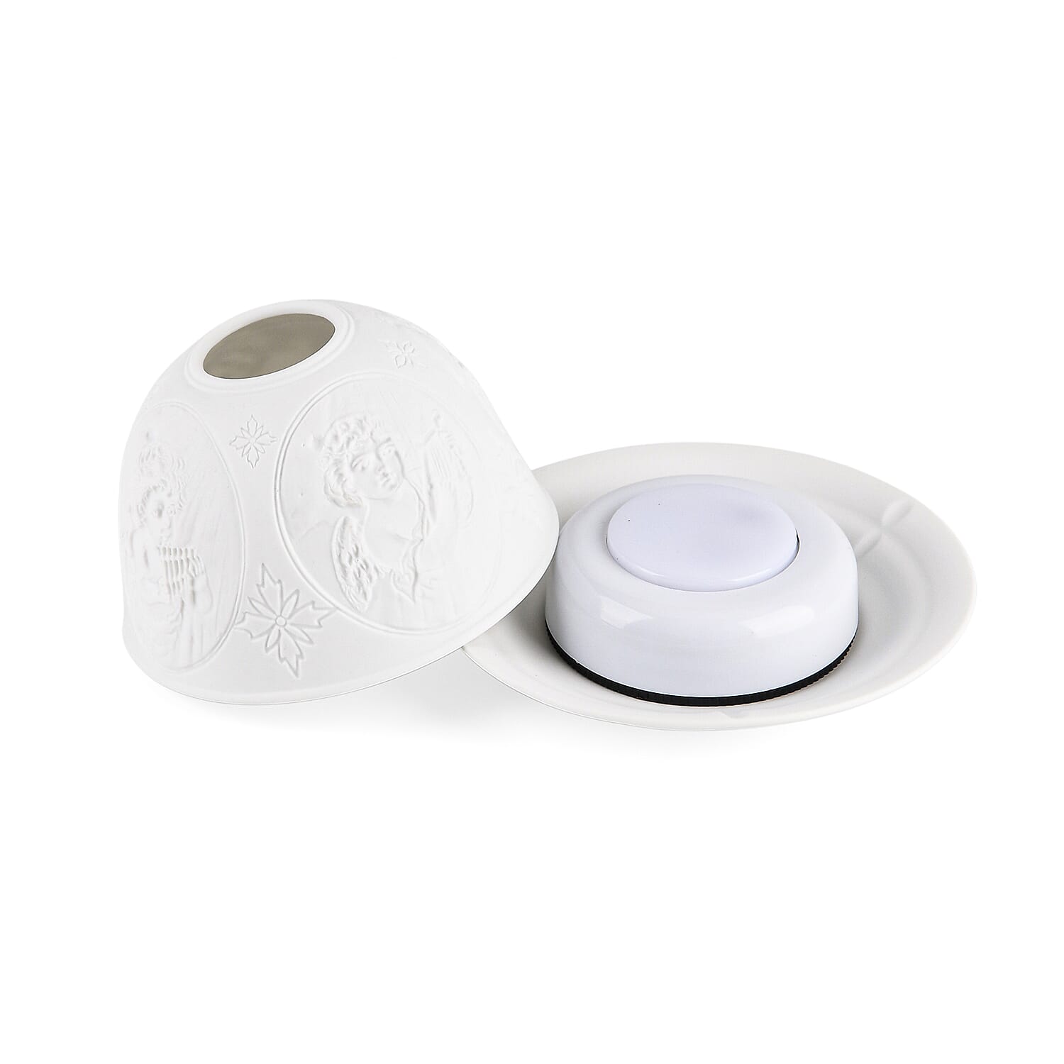 LIVMORE Christmas Porcelain Tealight Candle Holder - Angel Pattern, 13-Color LED Light with Remote Control