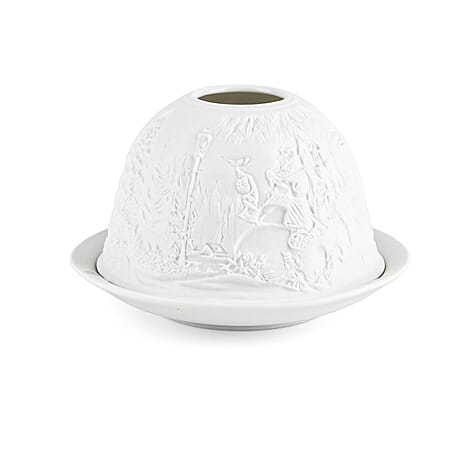 LIVMORE Christmas Porcelain Tealight Candle Holder - Santa & Snowman Pattern, 13-Color LED Light with Remote Control