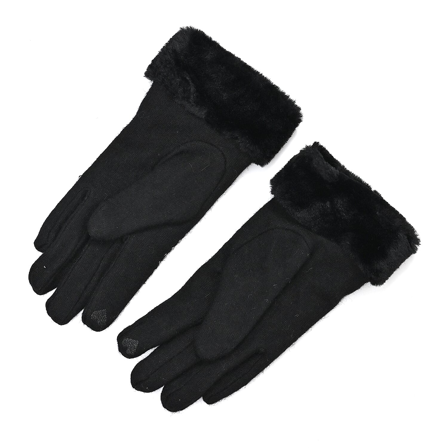 NEW - 70 % Cashmere Blend Gloves with Ultra Soft Faux Fur Cuff (One Size) with Touch Screen Tech - Black
