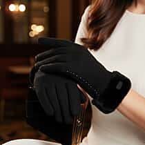 Cashmere Blend Gloves with Faux Fur Cuff (One Size) - Black