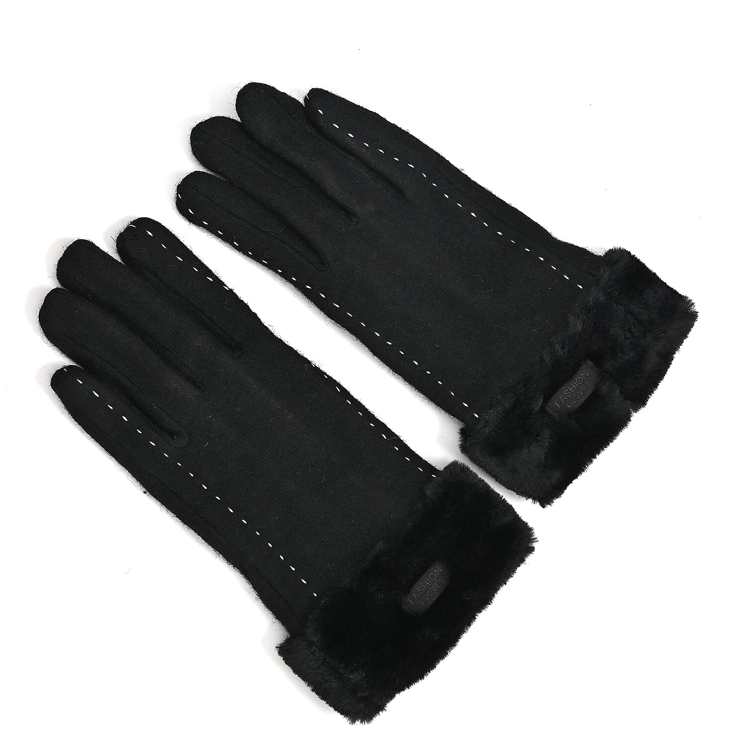 BRAND NEW -  70 % Cashmere Blend Gloves with Ultra soft Faux Fur Cuff (One Size) with touch screen tech - Black