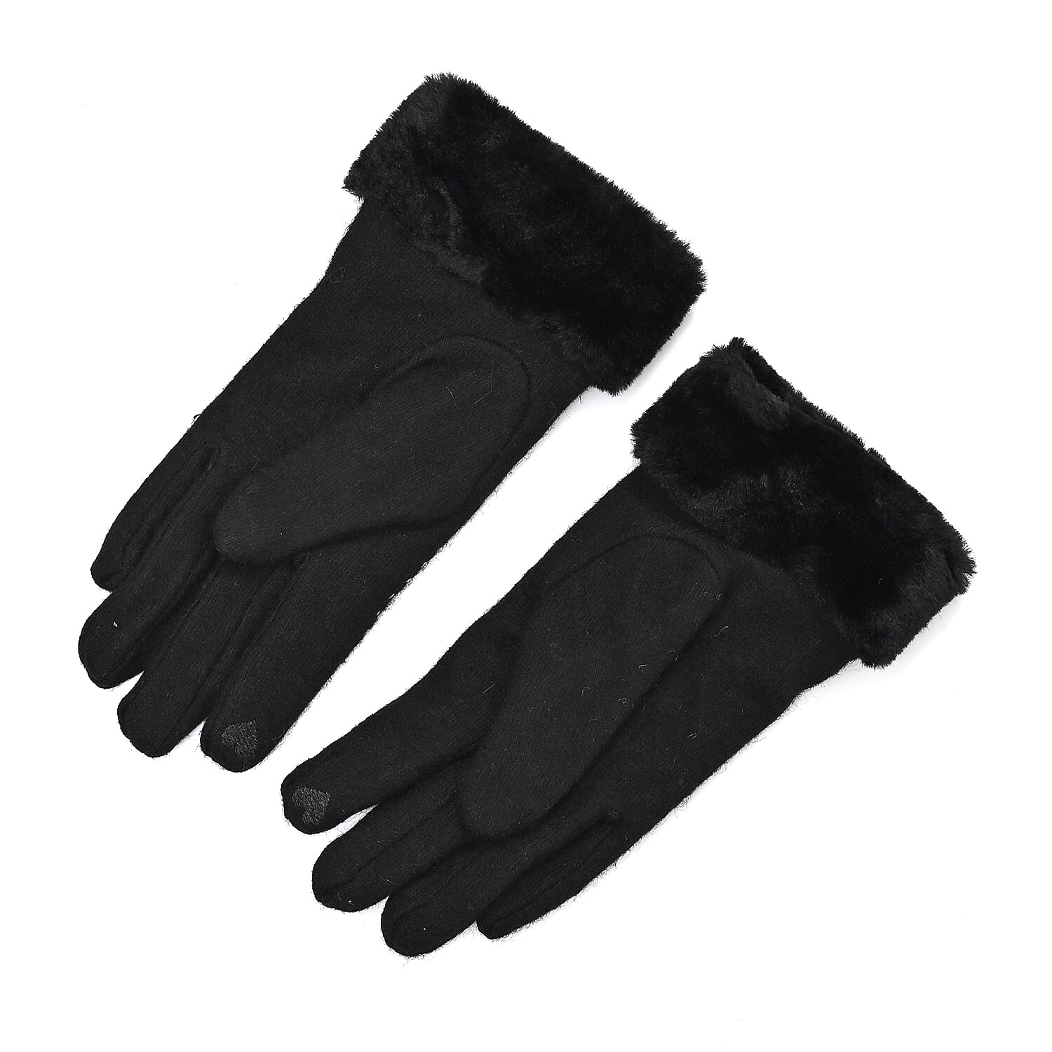 BRAND NEW -  70 % Cashmere Blend Gloves with Ultra soft Faux Fur Cuff (One Size) with touch screen tech - Black