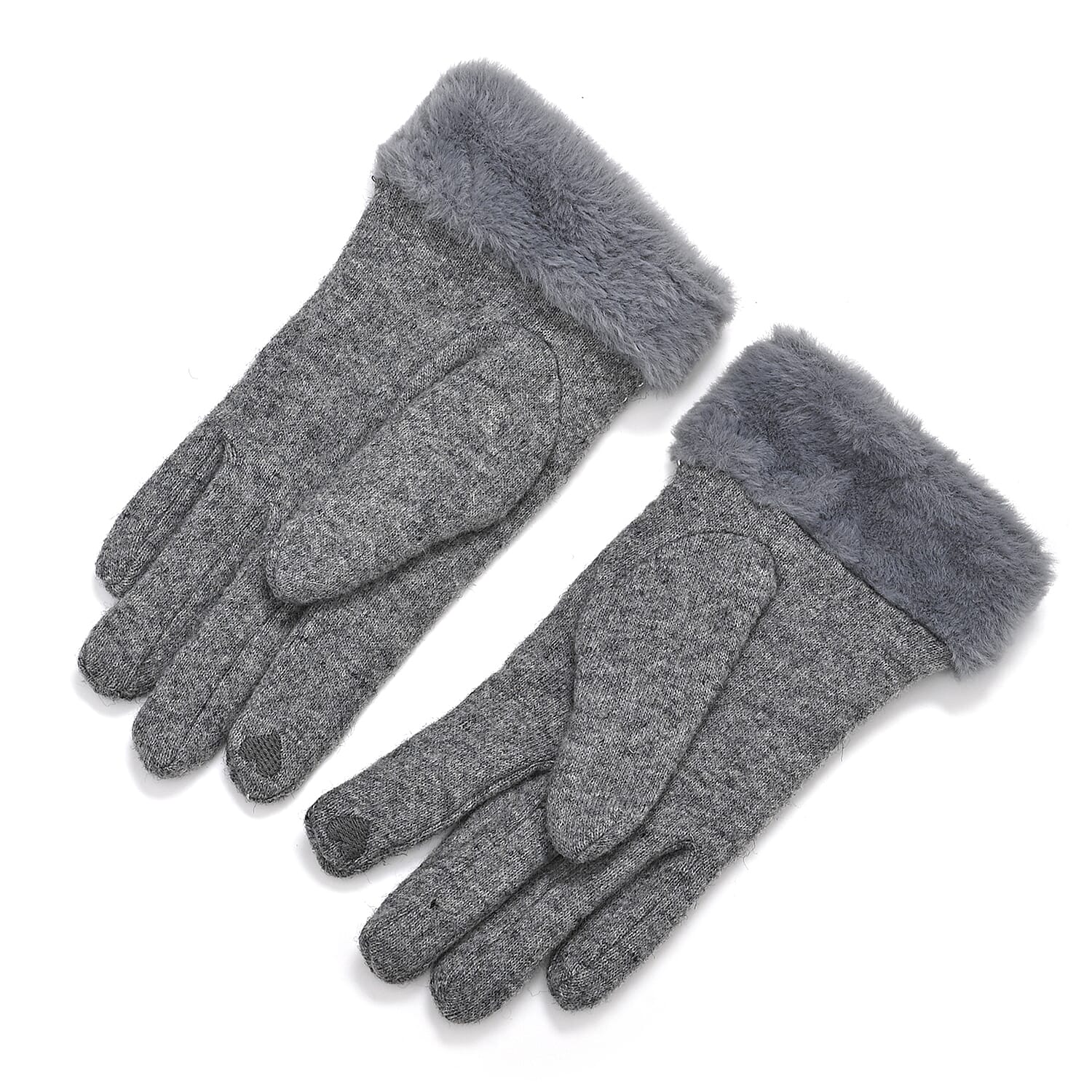 BRAND NEW -  70 % Cashmere Blend Gloves with Ultra soft Faux Fur Cuff (One Size) with touch screen tech - Grey