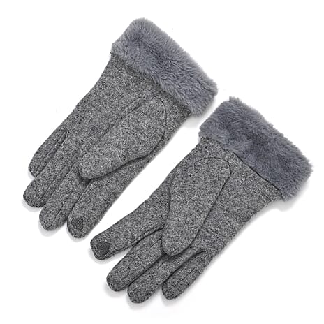 BRAND NEW -  70 % Cashmere Blend Gloves with Ultra soft Faux Fur Cuff (One Size) with touch screen tech - Grey
