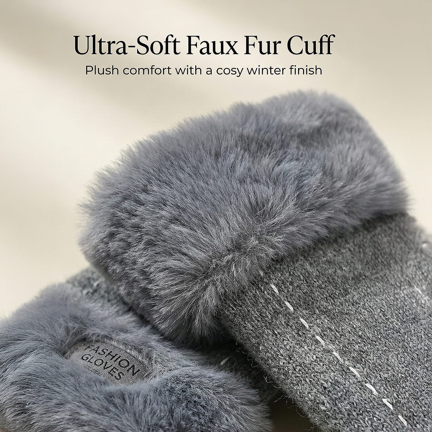 BRAND NEW -  70 % Cashmere Blend Gloves with Ultra soft Faux Fur Cuff (One Size) with touch screen tech - Grey