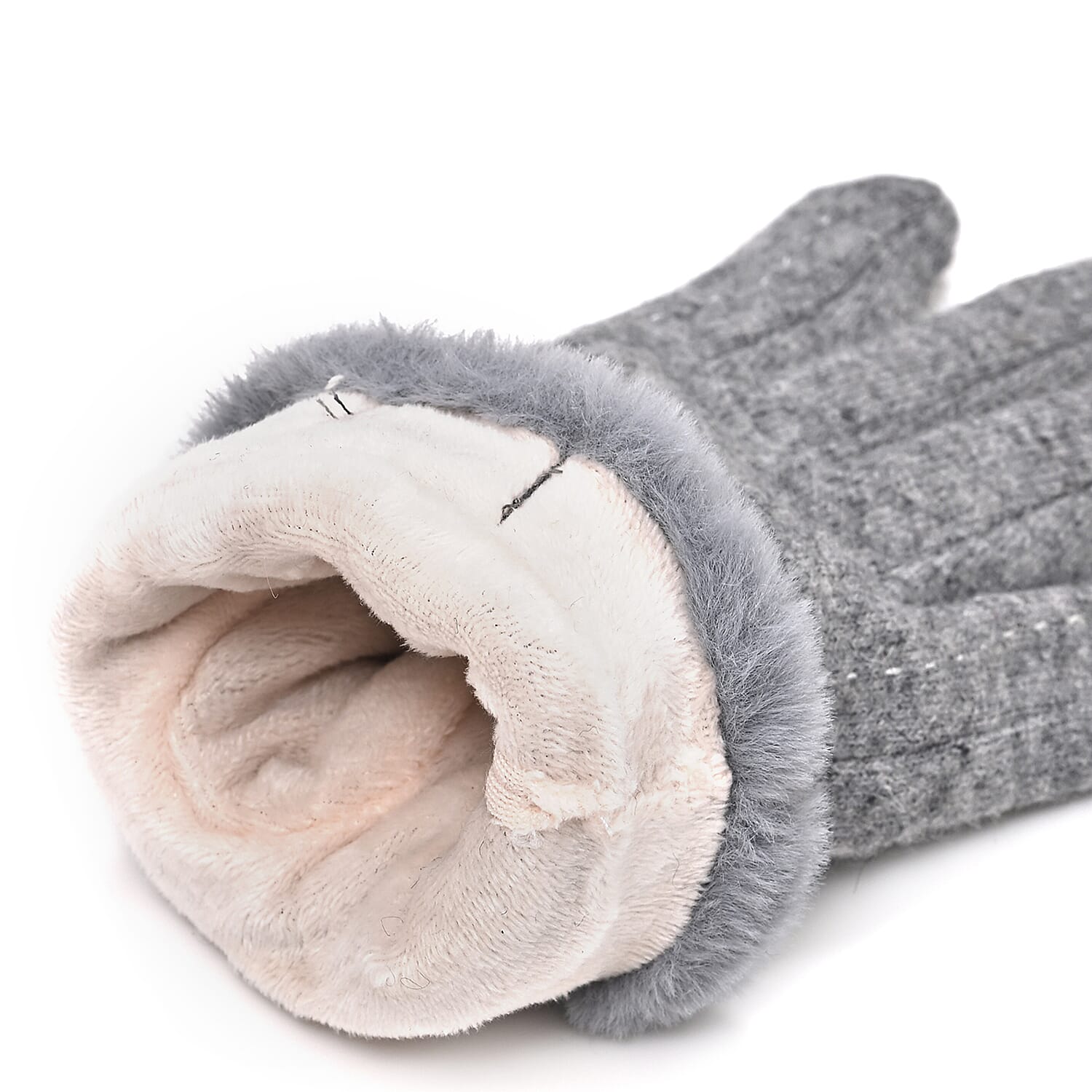 BRAND NEW -  70 % Cashmere Blend Gloves with Ultra soft Faux Fur Cuff (One Size) with touch screen tech - Grey