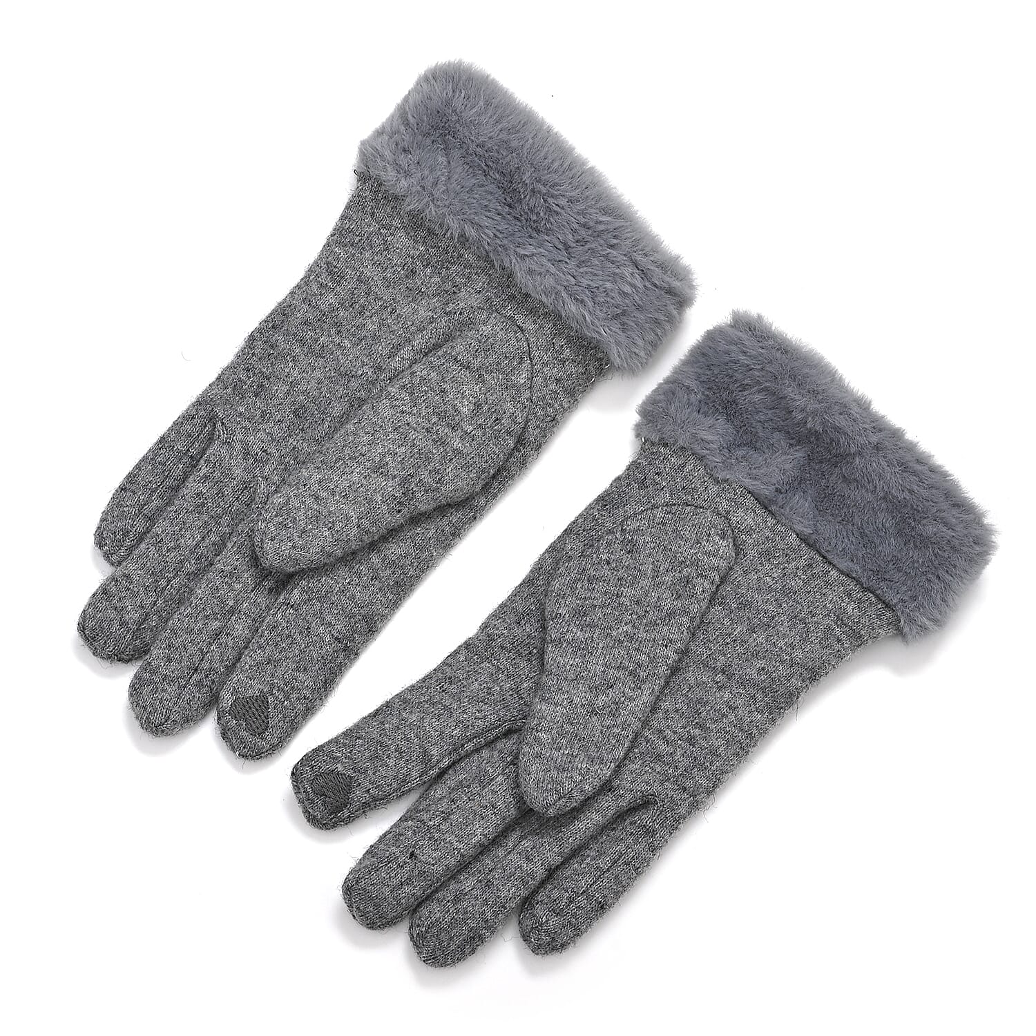 BRAND NEW -  70 % Cashmere Blend Gloves with Ultra soft Faux Fur Cuff (One Size) with touch screen tech - Grey