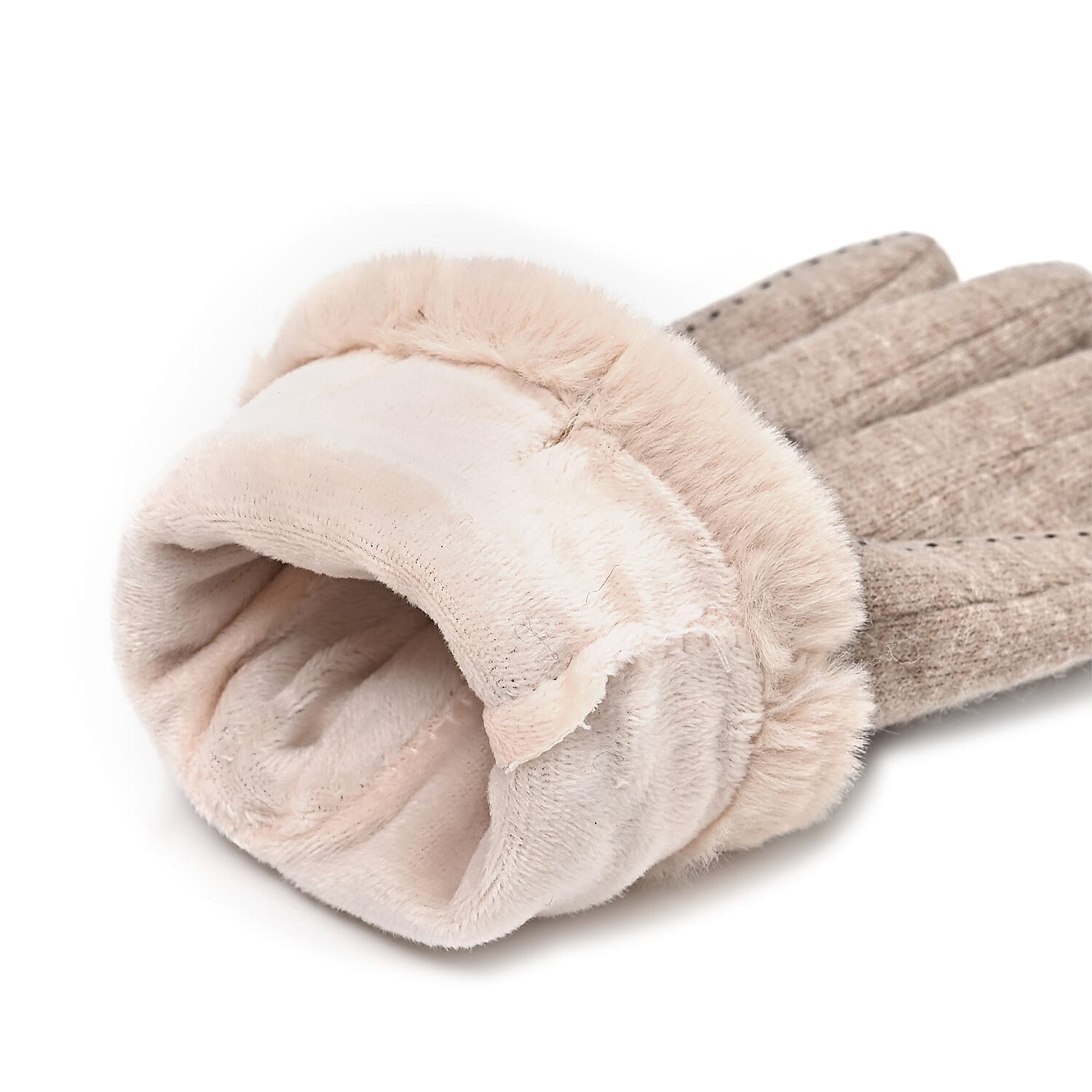 BRAND NEW -  70 % Cashmere Blend Gloves with Ultra soft Faux Fur Cuff (One Size) with touch screen tech - Beige