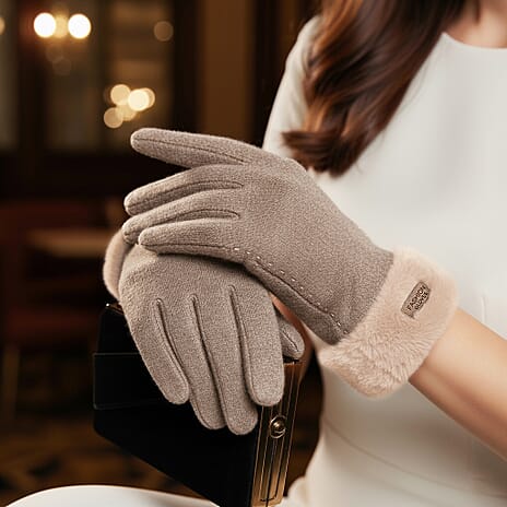 BRAND NEW -  70 % Cashmere Blend Gloves with Ultra soft Faux Fur Cuff (One Size) with touch screen tech - Beige