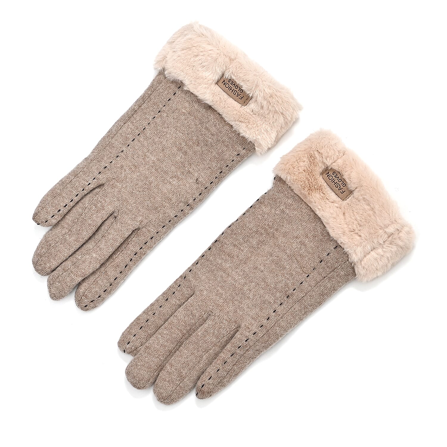 BRAND NEW -  70 % Cashmere Blend Gloves with Ultra soft Faux Fur Cuff (One Size) with touch screen tech - Beige