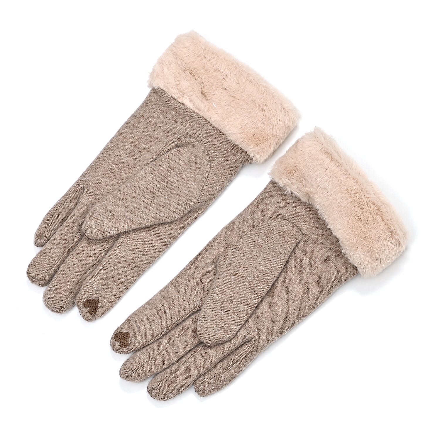 BRAND NEW -  70 % Cashmere Blend Gloves with Ultra soft Faux Fur Cuff (One Size) with touch screen tech - Beige