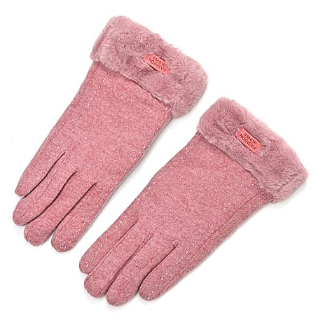 Cashmere Blend Gloves with Ultra Soft Faux Fur Cuff (One Size) with Touch Screen Tech - Pink
