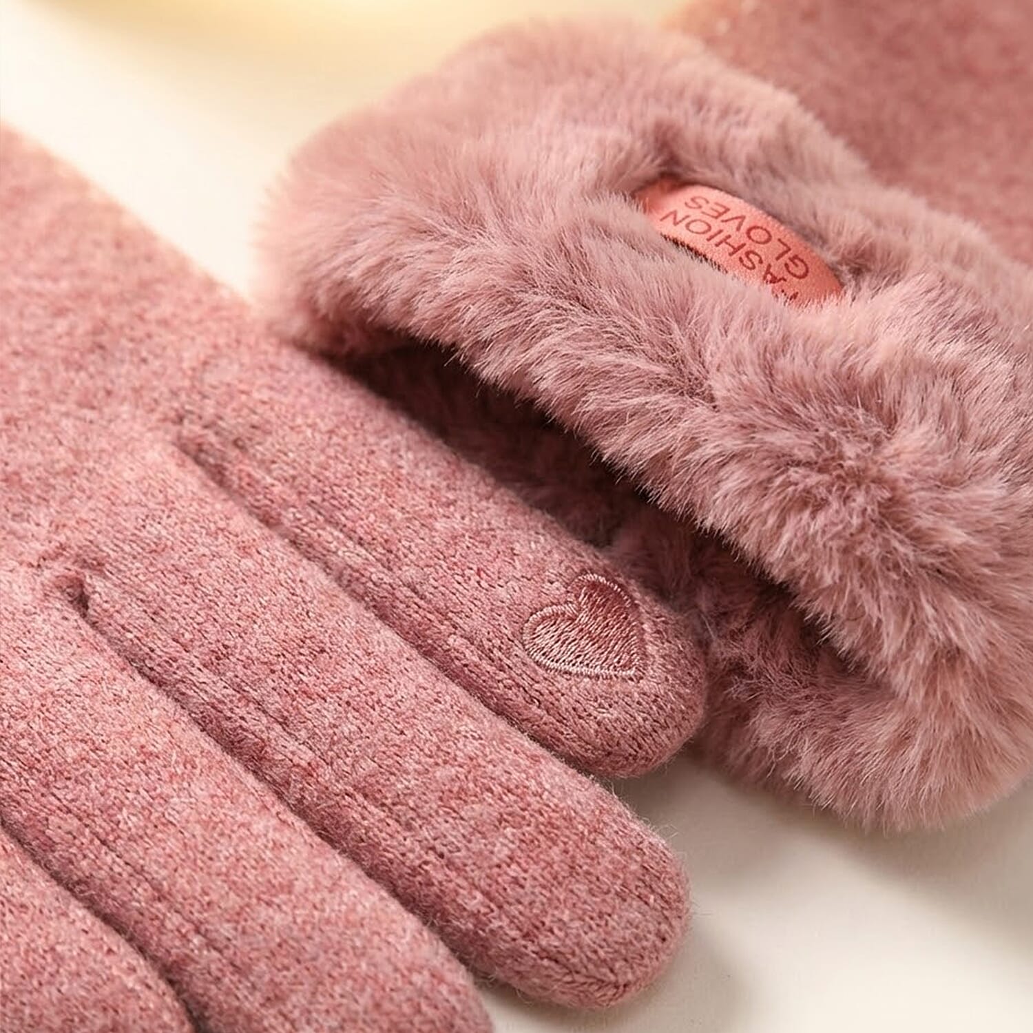 Cashmere Blend Gloves with Ultra Soft Faux Fur Cuff (One Size) with Touch Screen Tech - Pink