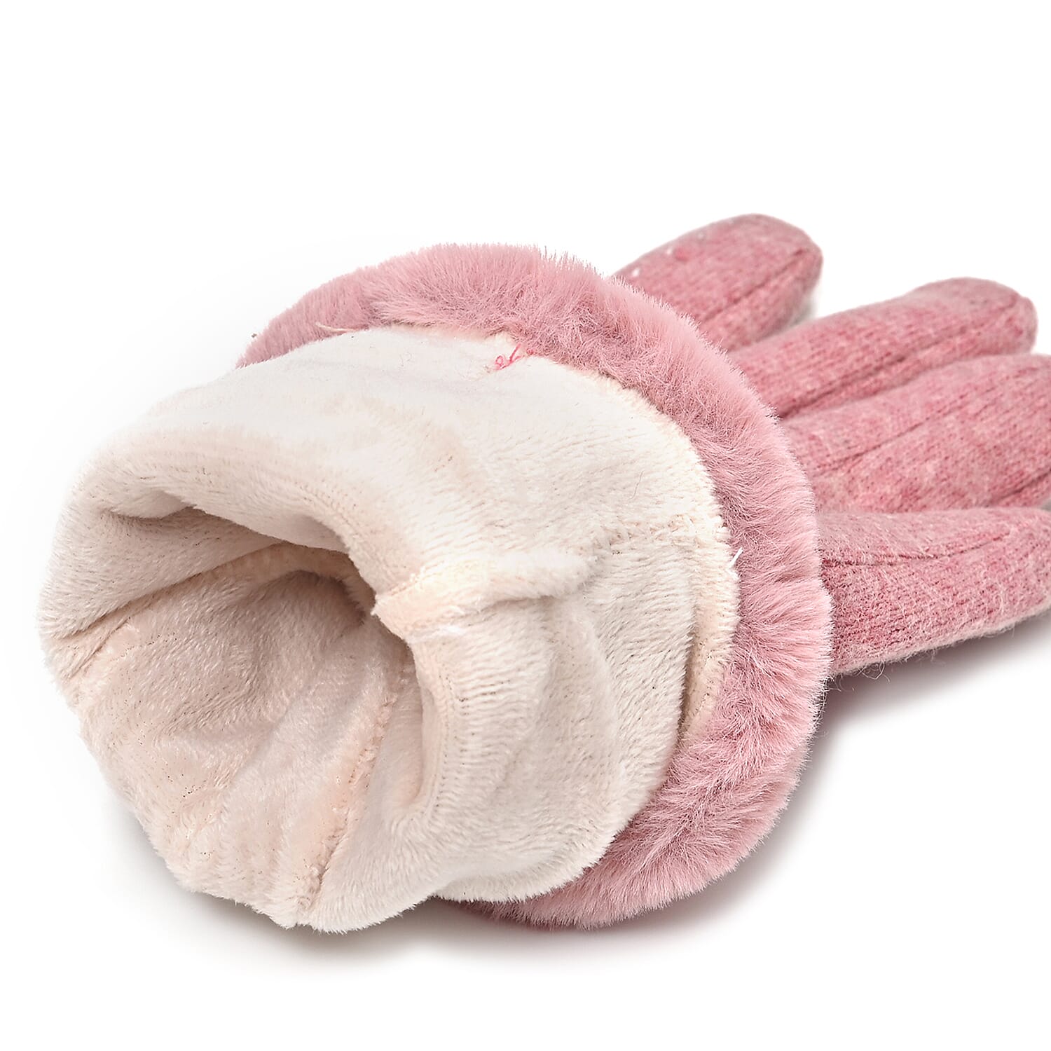 Cashmere Blend Gloves with Ultra Soft Faux Fur Cuff (One Size) with Touch Screen Tech - Pink
