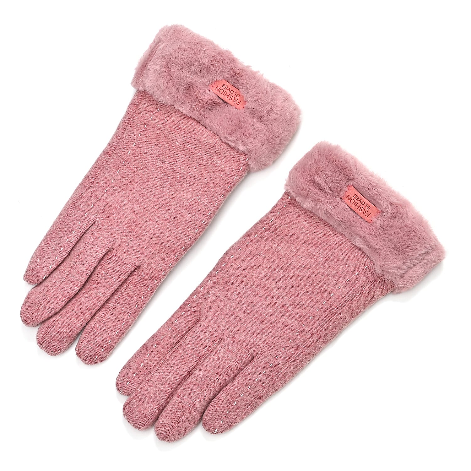 BRAND NEW -  70 % Cashmere Blend Gloves with Ultra soft Faux Fur Cuff (One Size) with touch screen tech - Pink