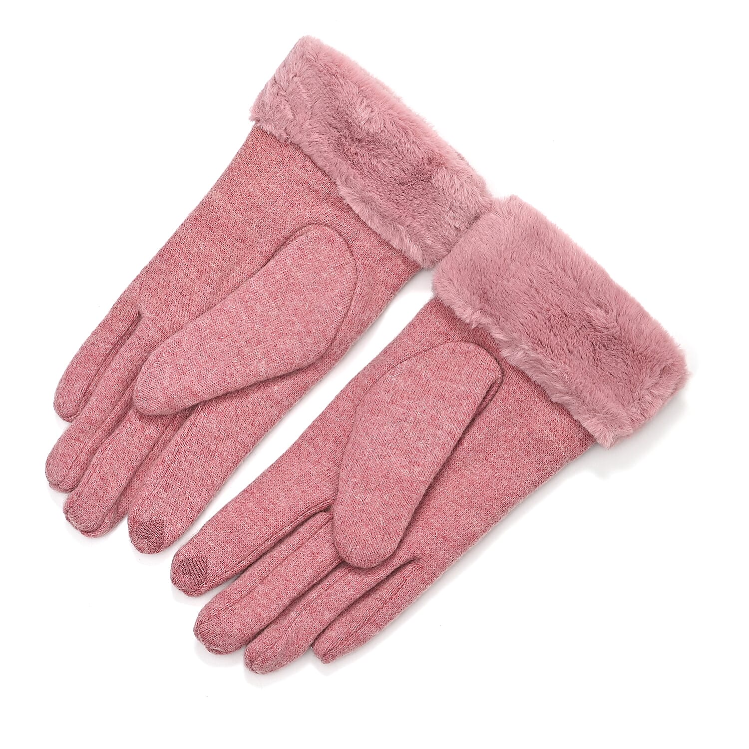 BRAND NEW -  70 % Cashmere Blend Gloves with Ultra soft Faux Fur Cuff (One Size) with touch screen tech - Pink
