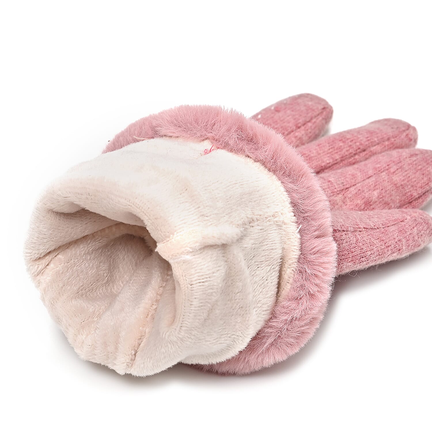 BRAND NEW -  70 % Cashmere Blend Gloves with Ultra soft Faux Fur Cuff (One Size) with touch screen tech - Pink