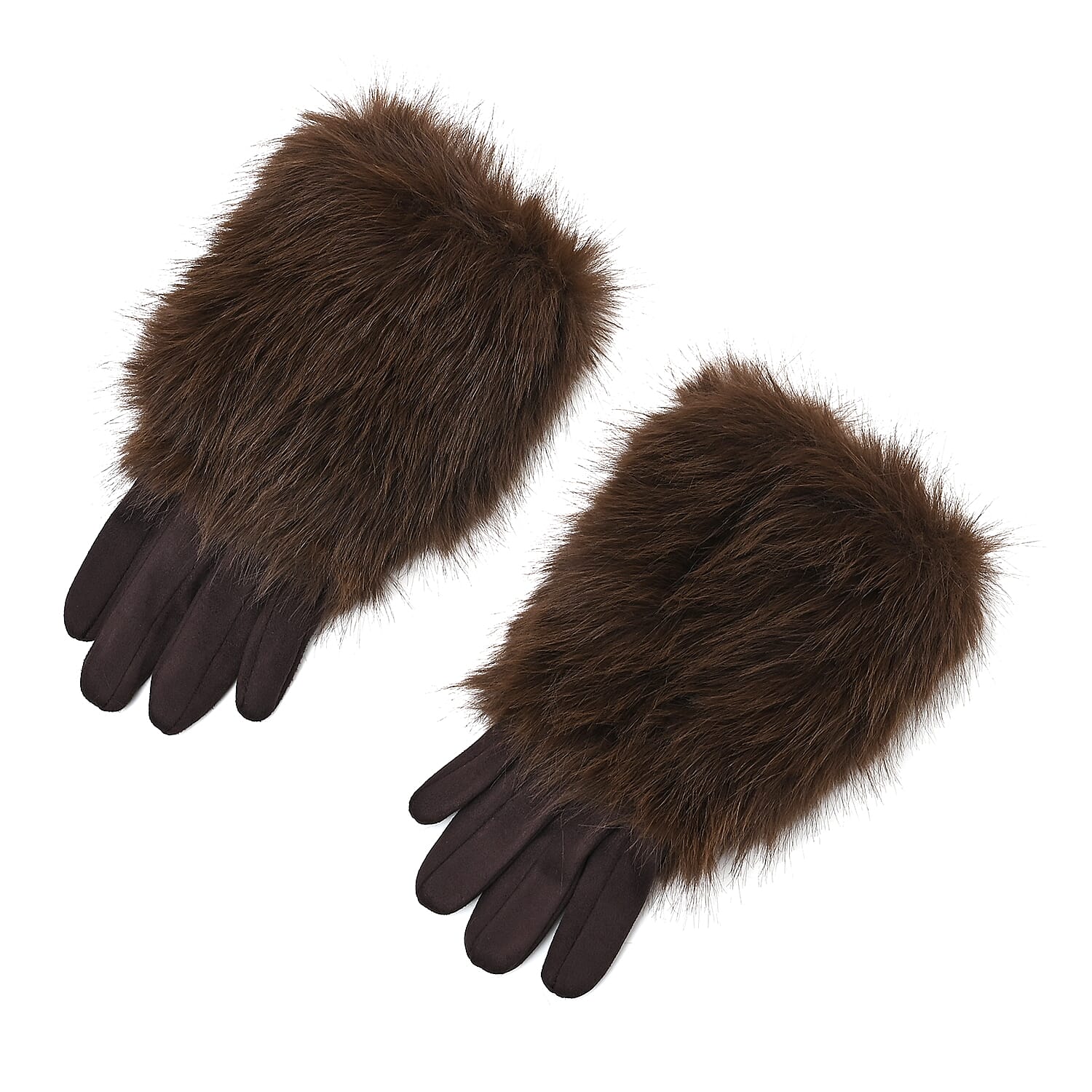Designer Closeout - Winter Gloves with Faux Fur Cuff- Coffee