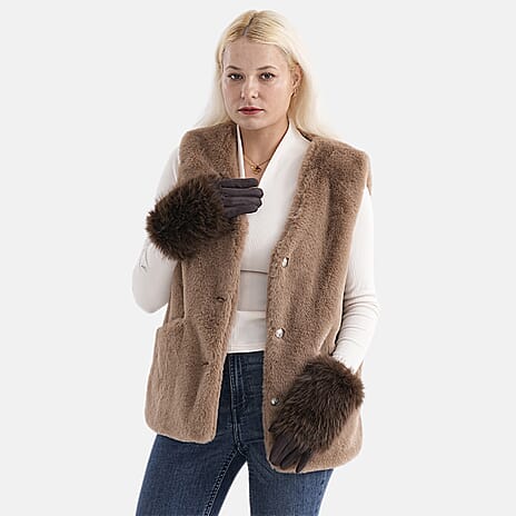 Designer Closeout - Winter Gloves with Faux Fur Cuff- Coffee