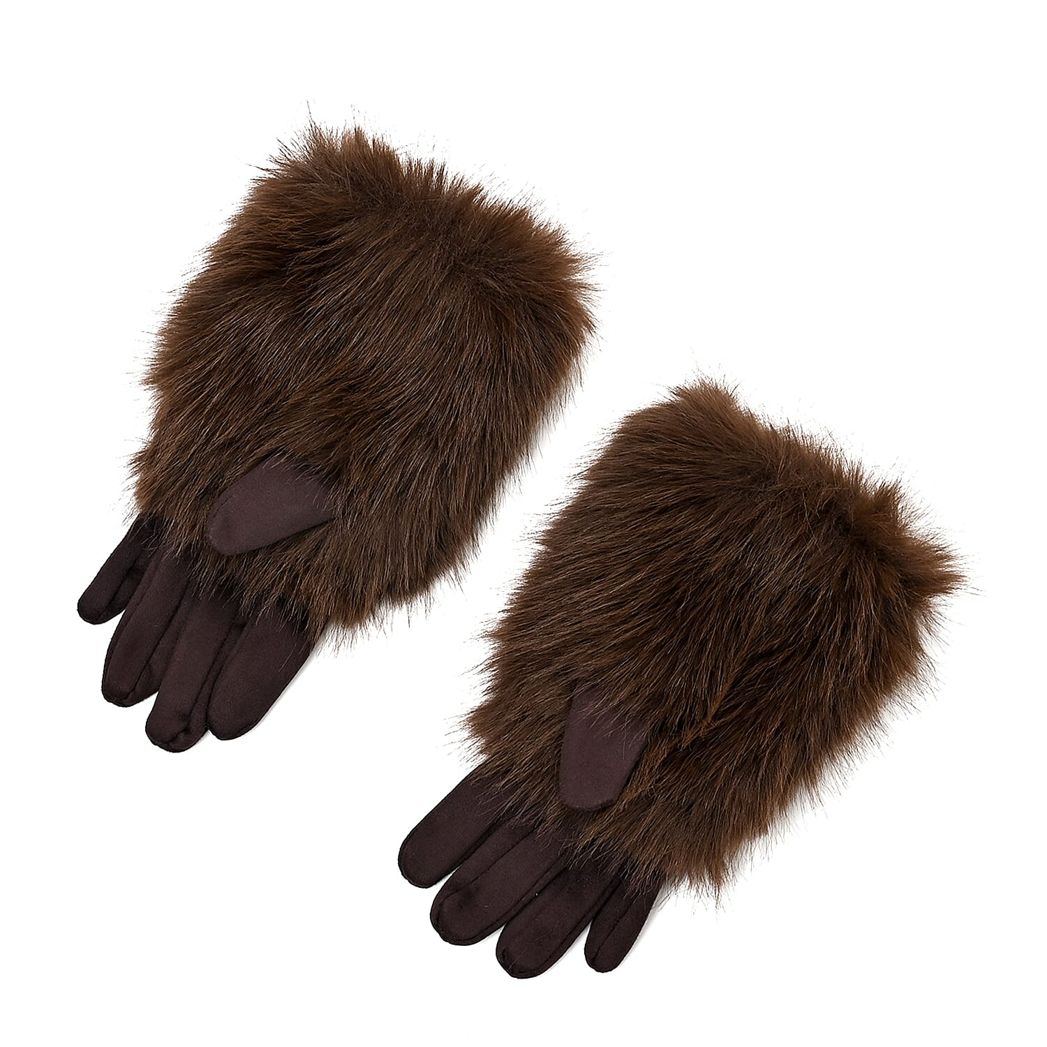 Designer Closeout - Winter Gloves with Faux Fur Cuff- Coffee