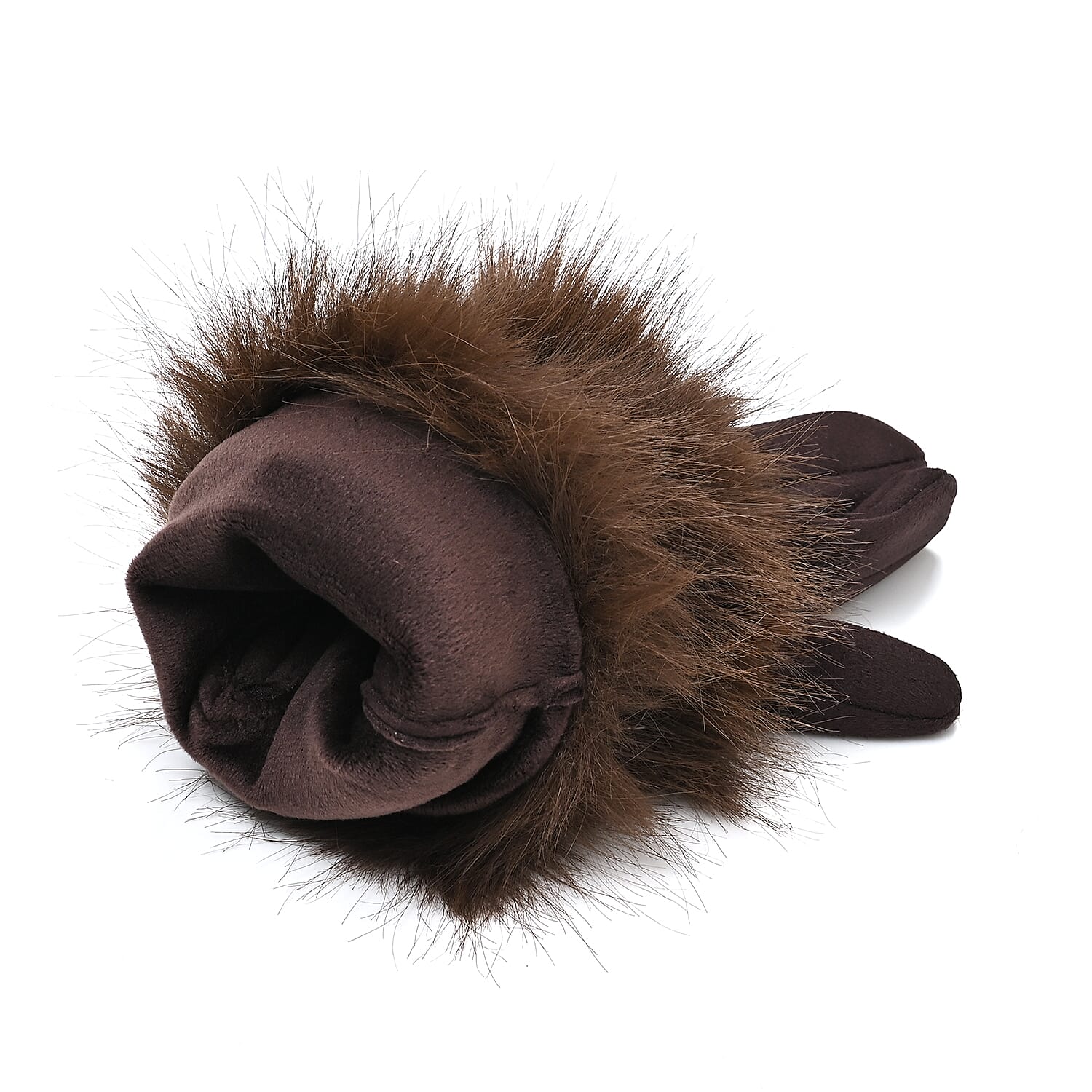 Designer Closeout - Winter Gloves with Faux Fur Cuff- Coffee