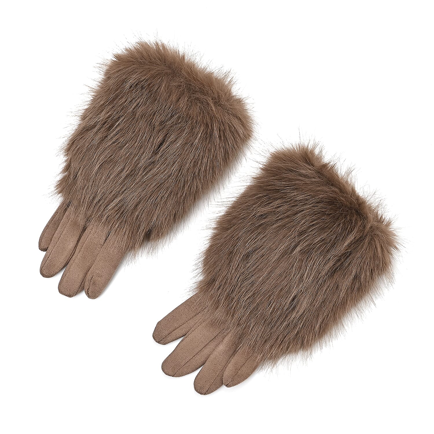 Designer Closeout - Winter Gloves with Faux Fur Cuff- Khaki