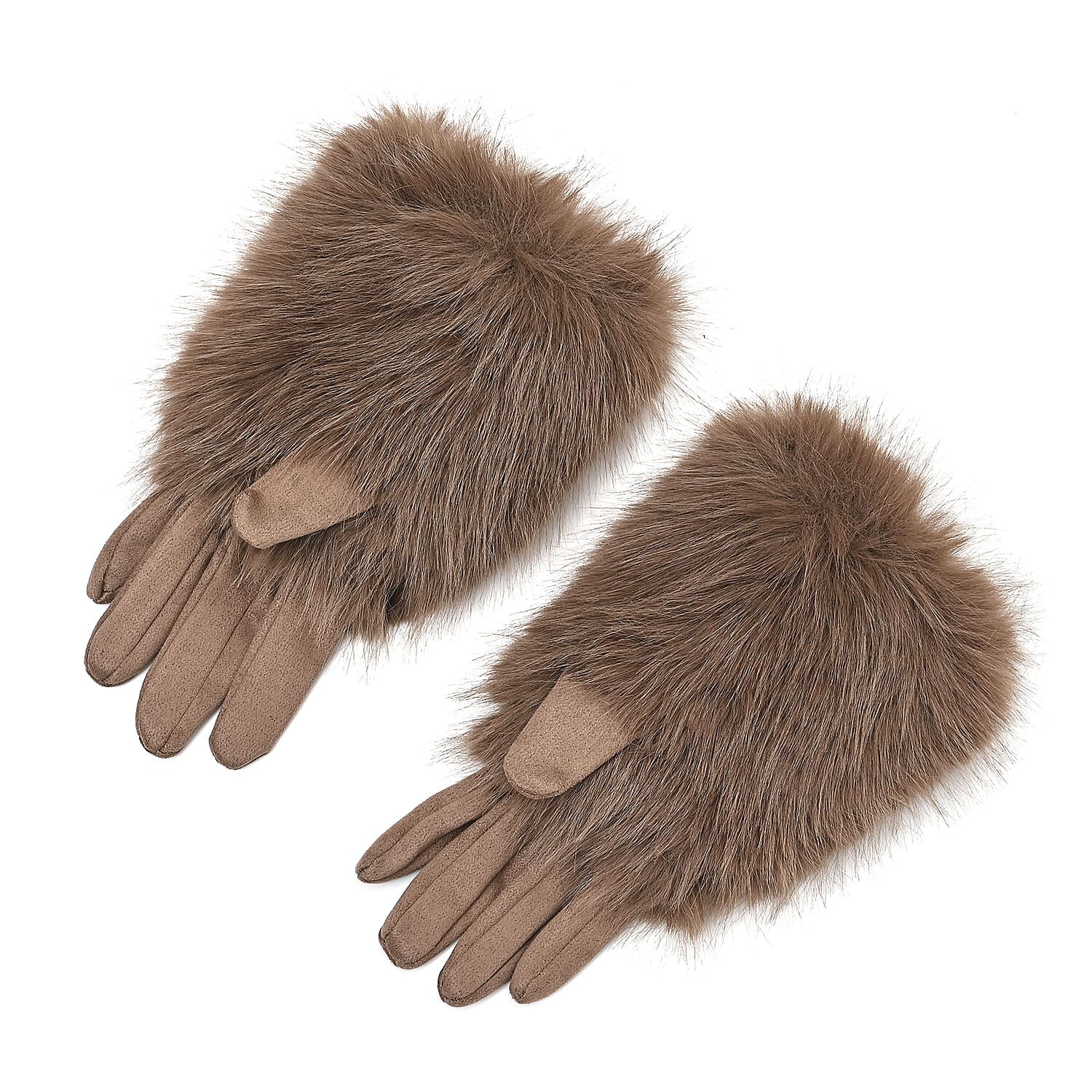 Designer Closeout - Winter Gloves with Faux Fur Cuff- Khaki