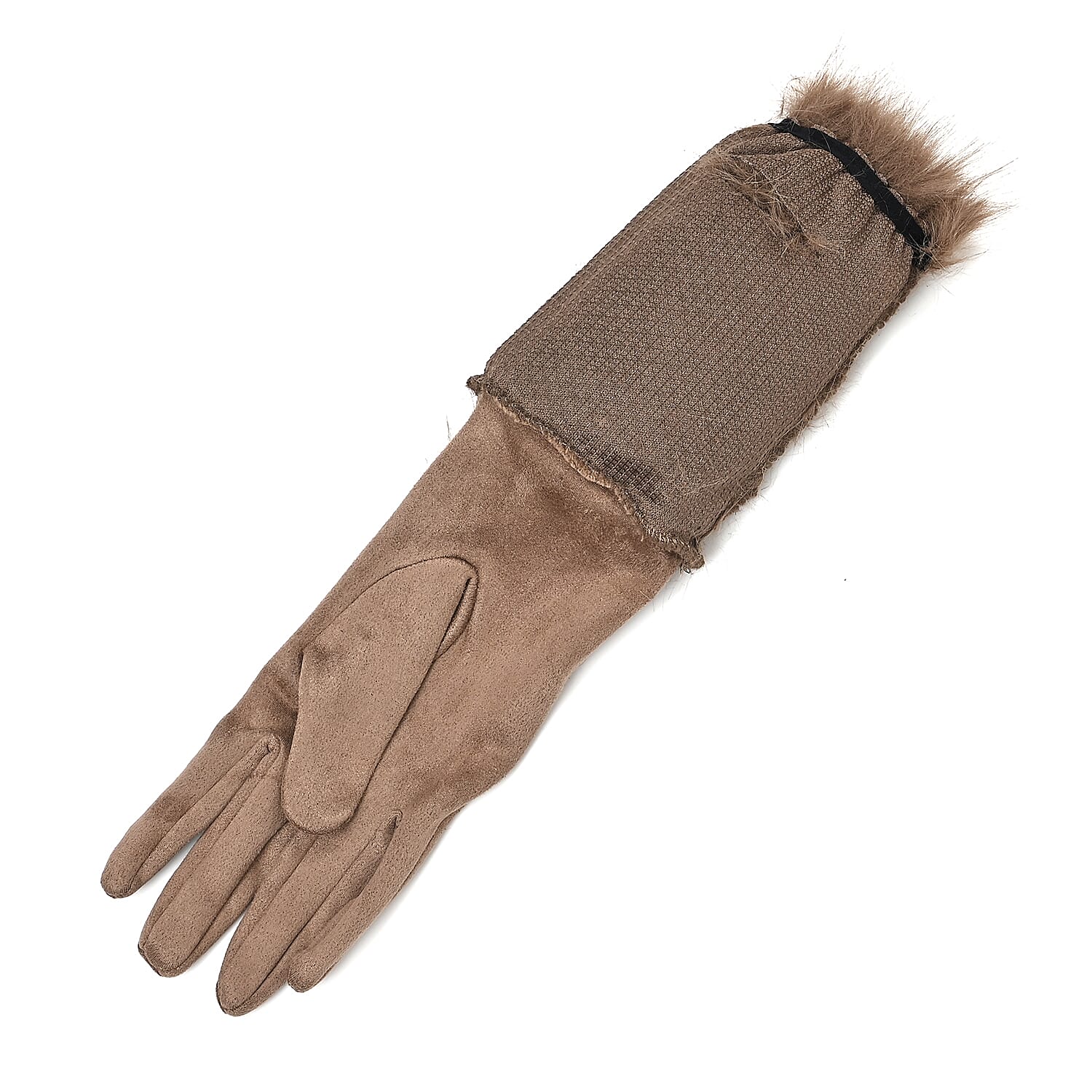 Designer Closeout - Winter Gloves with Faux Fur Cuff- Khaki