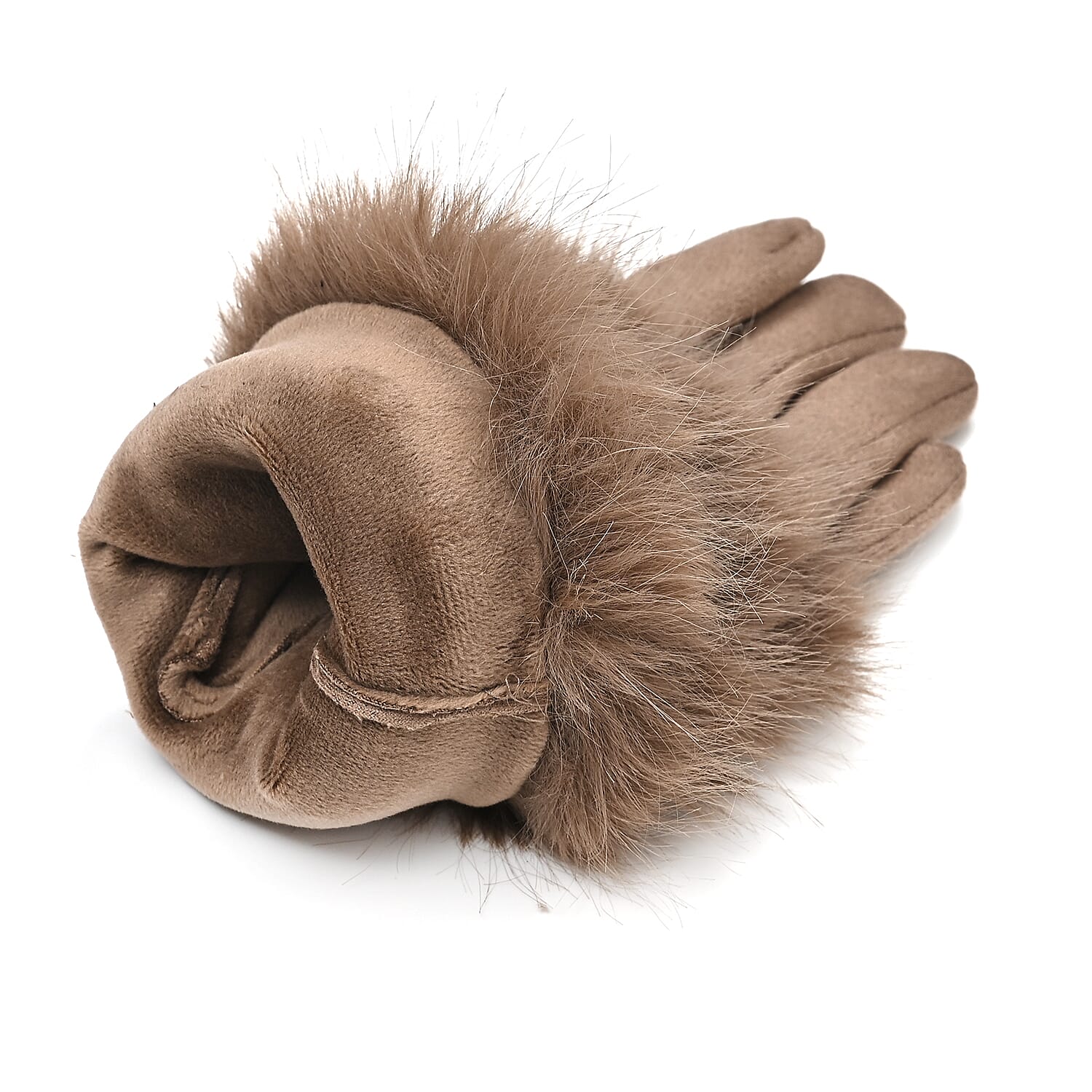 Designer Closeout - Winter Gloves with Faux Fur Cuff- Khaki