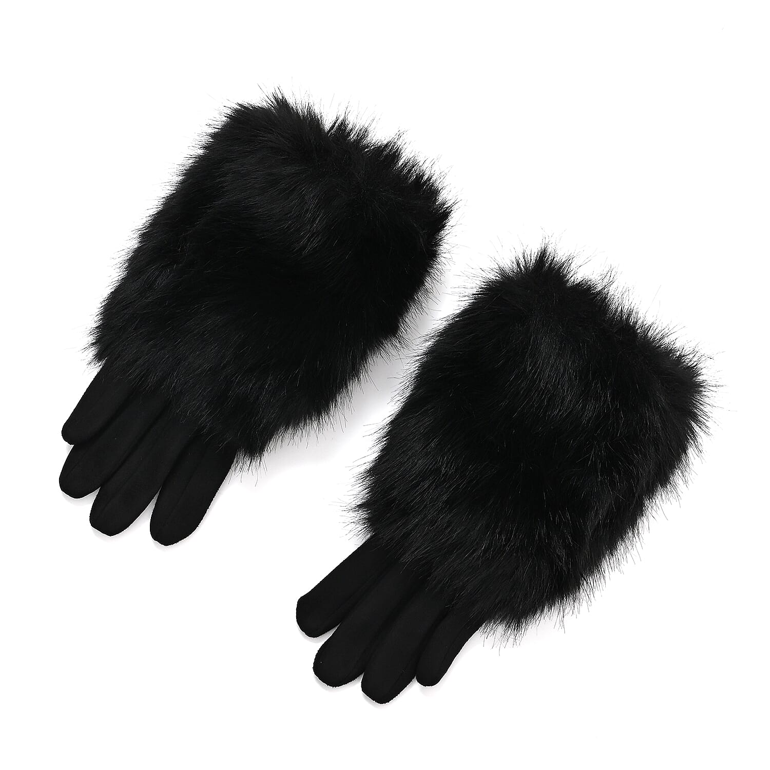 Winter Gloves with Faux Fur Cuff (23 x 9 Cm) - Black
