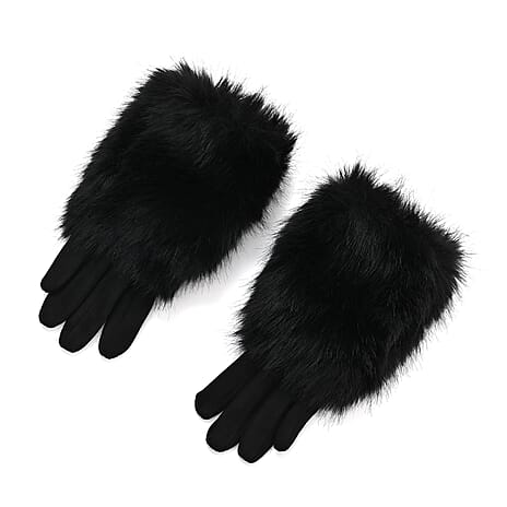 Winter Gloves with Faux Fur Cuff (23 x 9 Cm) - Black
