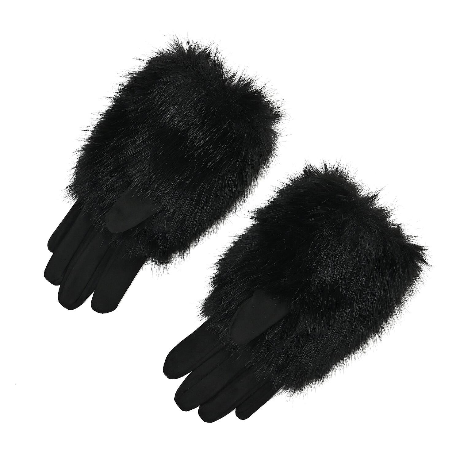 Winter Gloves with Faux Fur Cuff (23 x 9 Cm) - Black