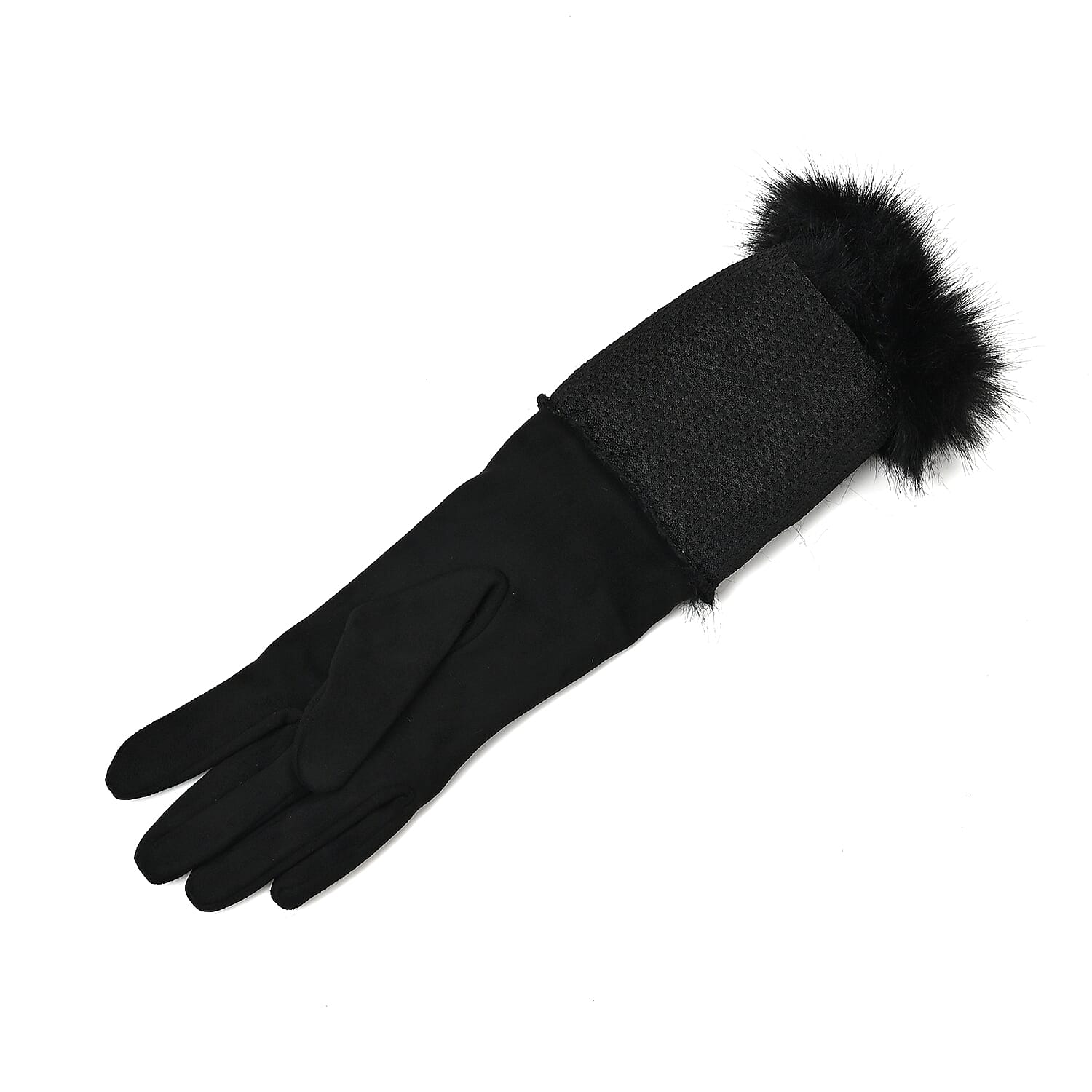 Winter Gloves with Faux Fur Cuff (23 x 9 Cm) - Black
