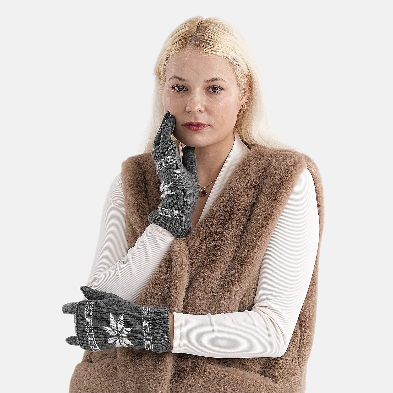 Two-in-One 5-finger Gloves & Fingerless Gloves (23 X 9 cm) - Grey