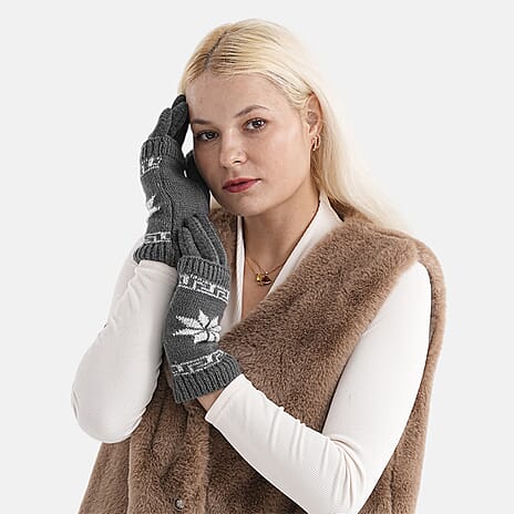Two-in-One 5-finger Gloves & Fingerless Gloves (23 X 9 cm) - Grey