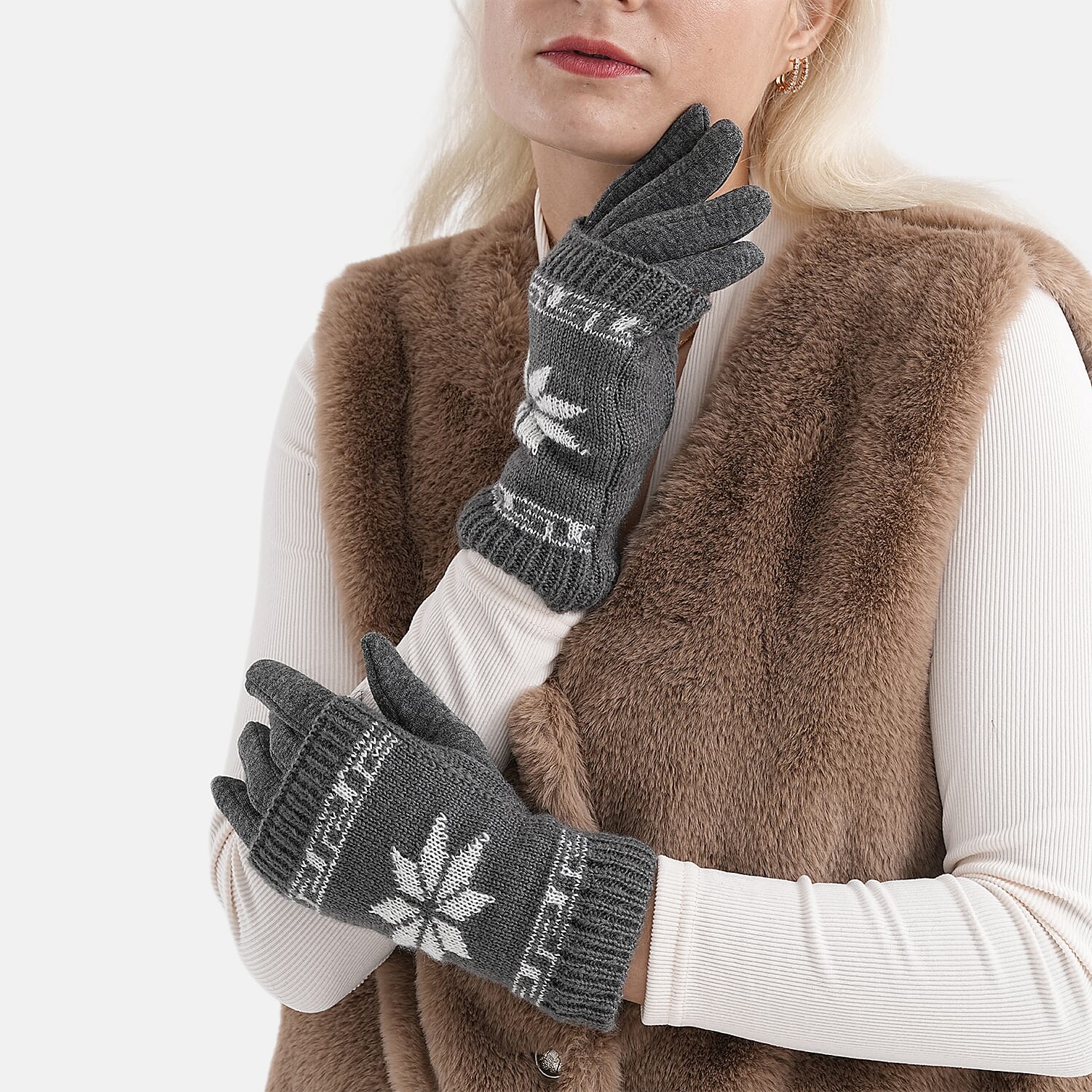 Two-in-One 5-finger Gloves & Fingerless Gloves (23 X 9 cm) - Grey