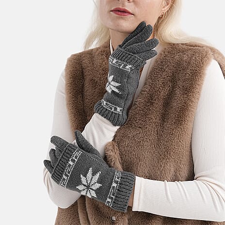 Two-in-One 5-finger Gloves & Fingerless Gloves (23 X 9 cm) - Grey
