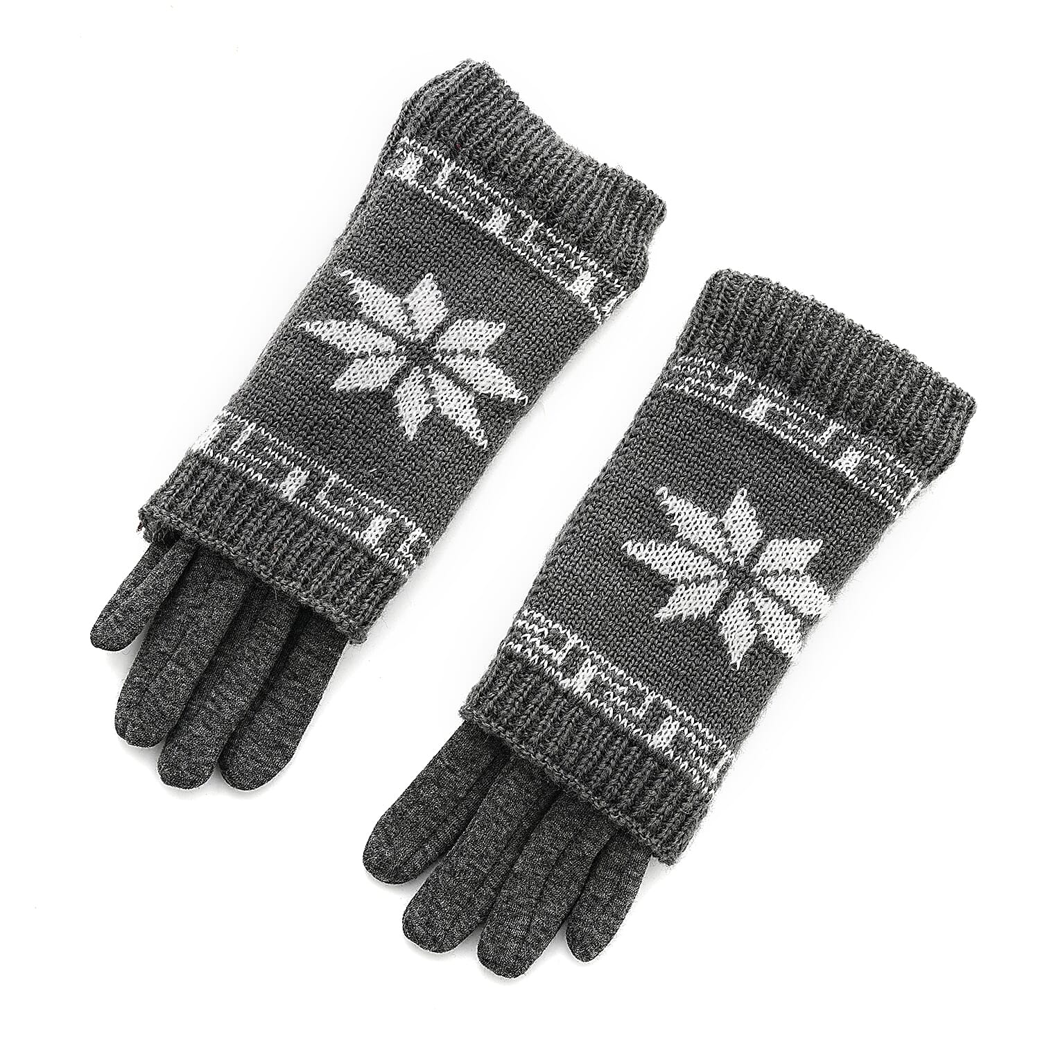 Two-in-One 5-finger Gloves & Fingerless Gloves (23 X 9 cm) - Grey