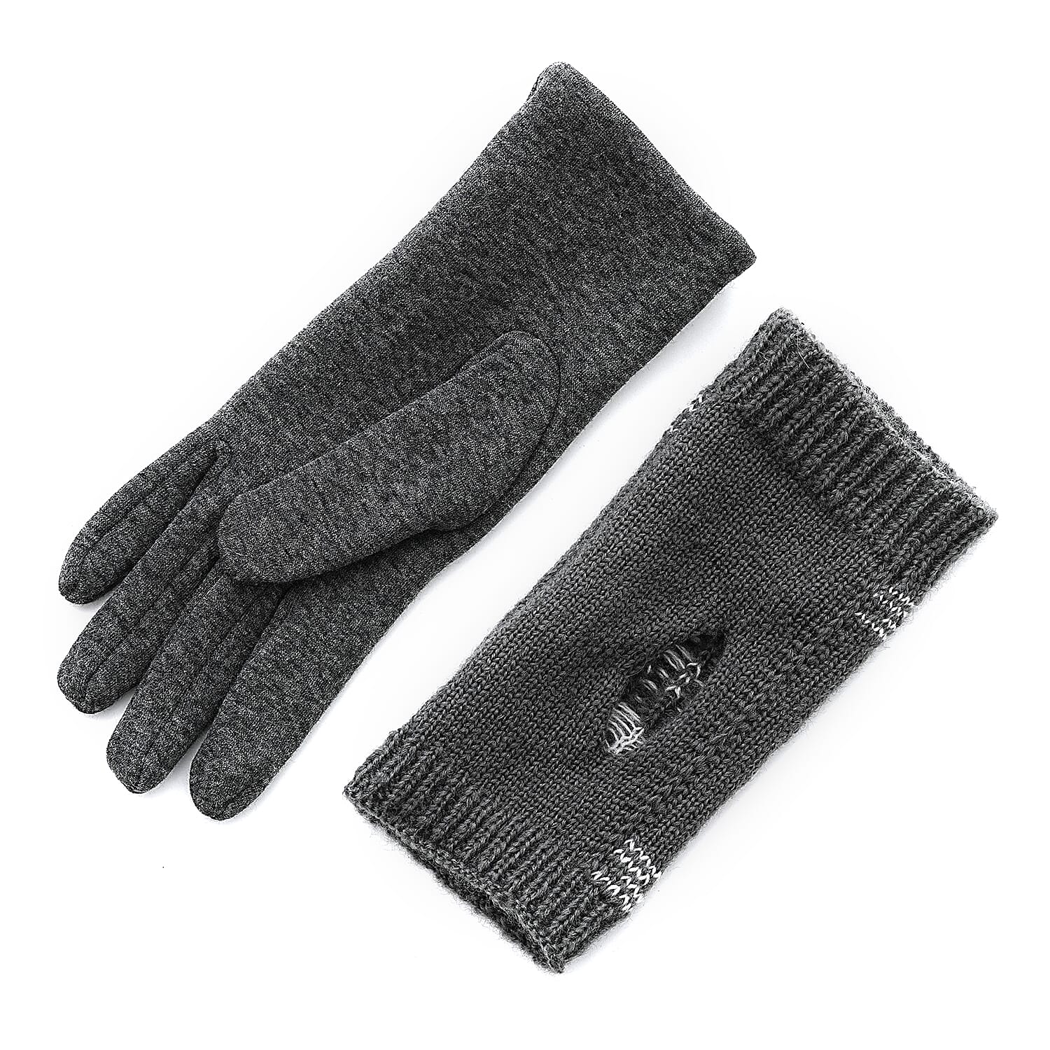 Two-in-One 5-finger Gloves & Fingerless Gloves (23 X 9 cm) - Grey